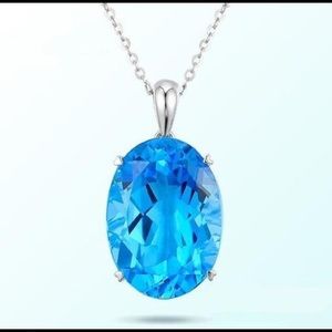 12 Carat Sea Blue Oval Crystal Necklace